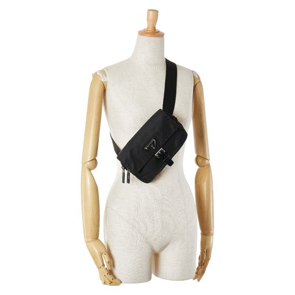 Prada Triangle Logo Nylon Leather Waist Body Bag Black - Picture 8 of 8